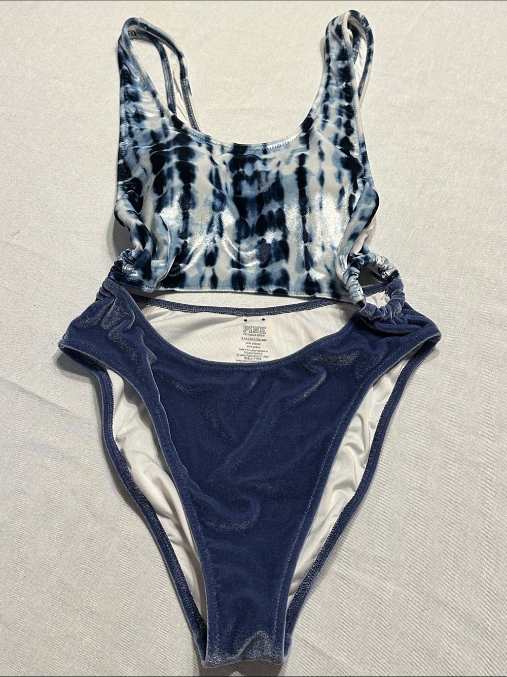 PINK Victoria's Secret Navy and Blue Tie-Dye Stretch Velvet Cutout MonoKini Swim